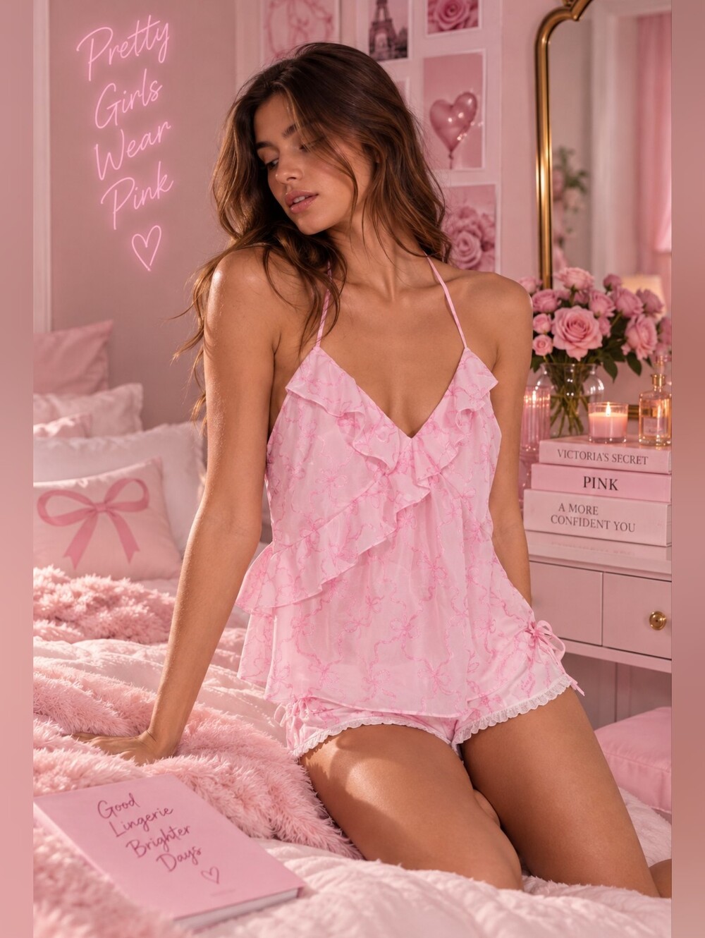 VICTORIA'S SECRET LOVESHACKFANCY Women New Satin Halter Ruffle Top Blouse SMALL